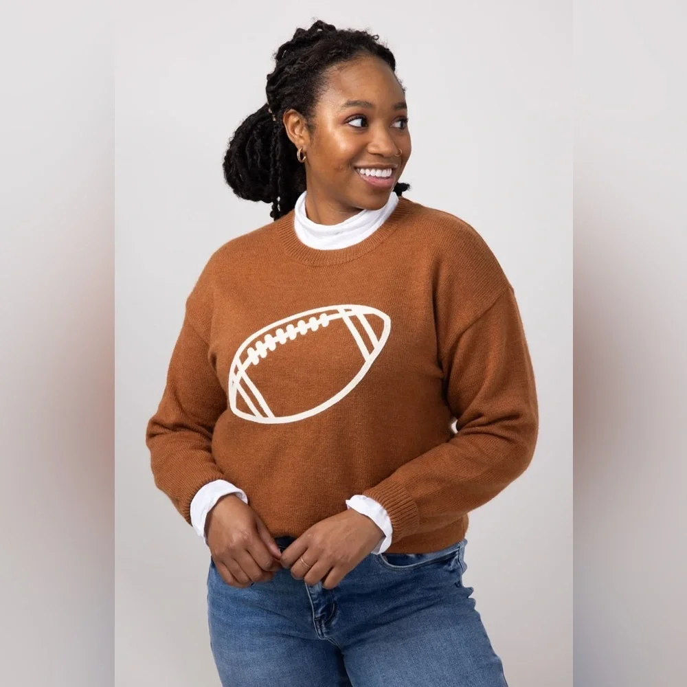NWOT Indigo Brown Football Motif Sweater - Picture 3 of 7